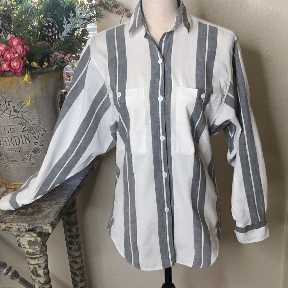 Vintage John Henry Gray & White Striped 80’s Shirt Size 8